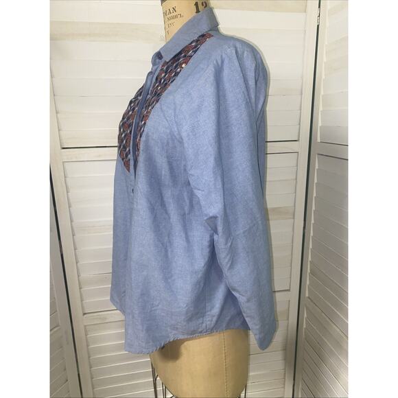 NAPA VALLEY Vintage Denim Chambray Patchwork Woven Button-Up Shirt Women’s Large - Picture 8 of 9
